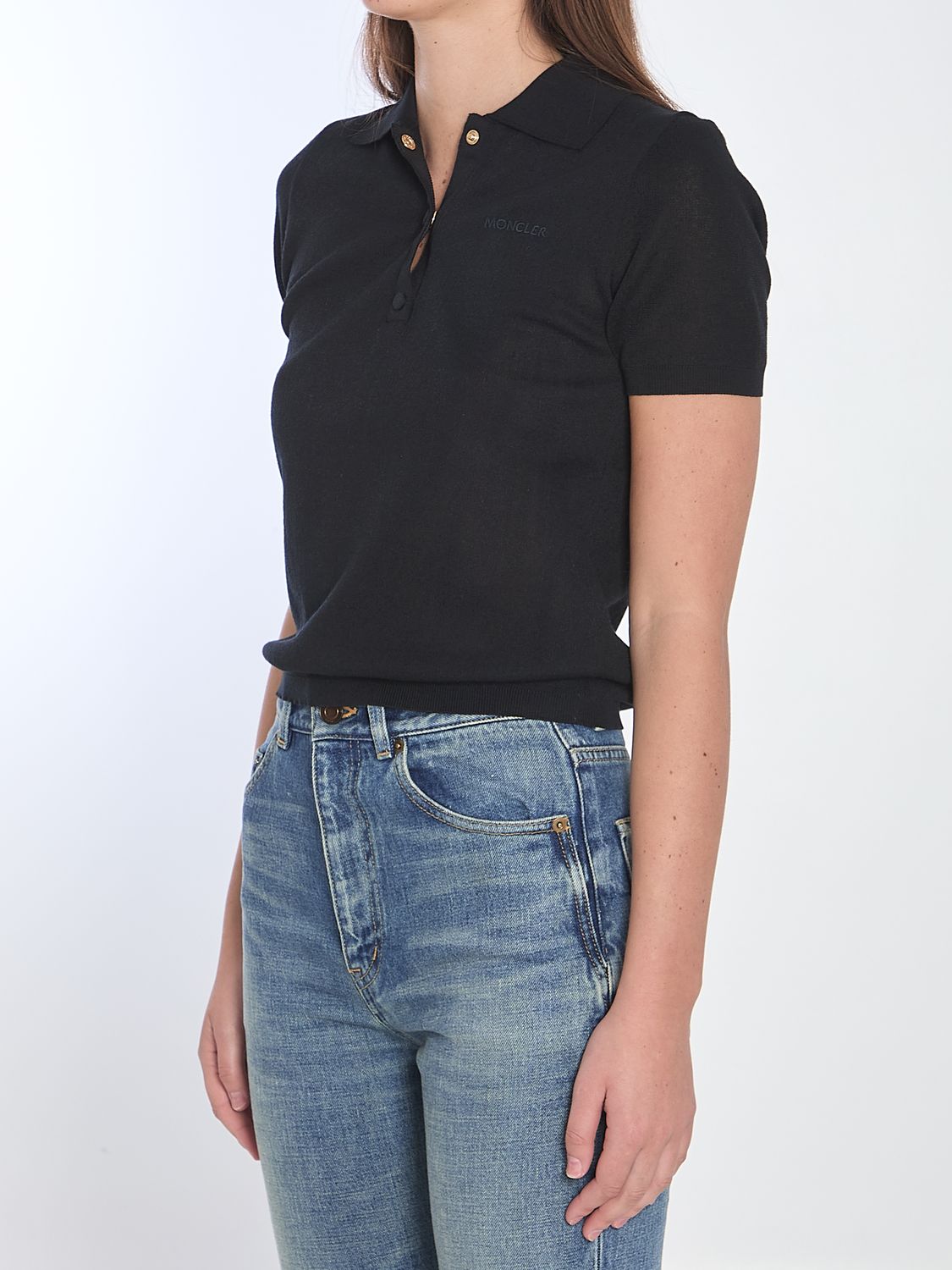 MONCLER Slim Fit Polo Shirt with Embroidered Logo - XS