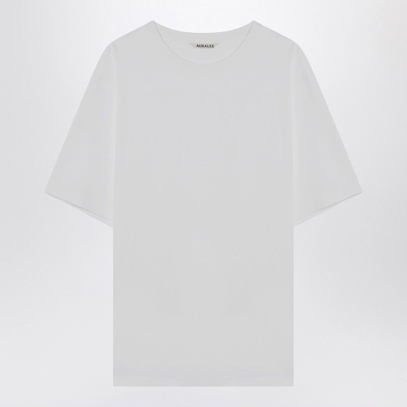 AURALEE Cotton T-Shirt with Ribbed Crew Neck and Short Sleeves