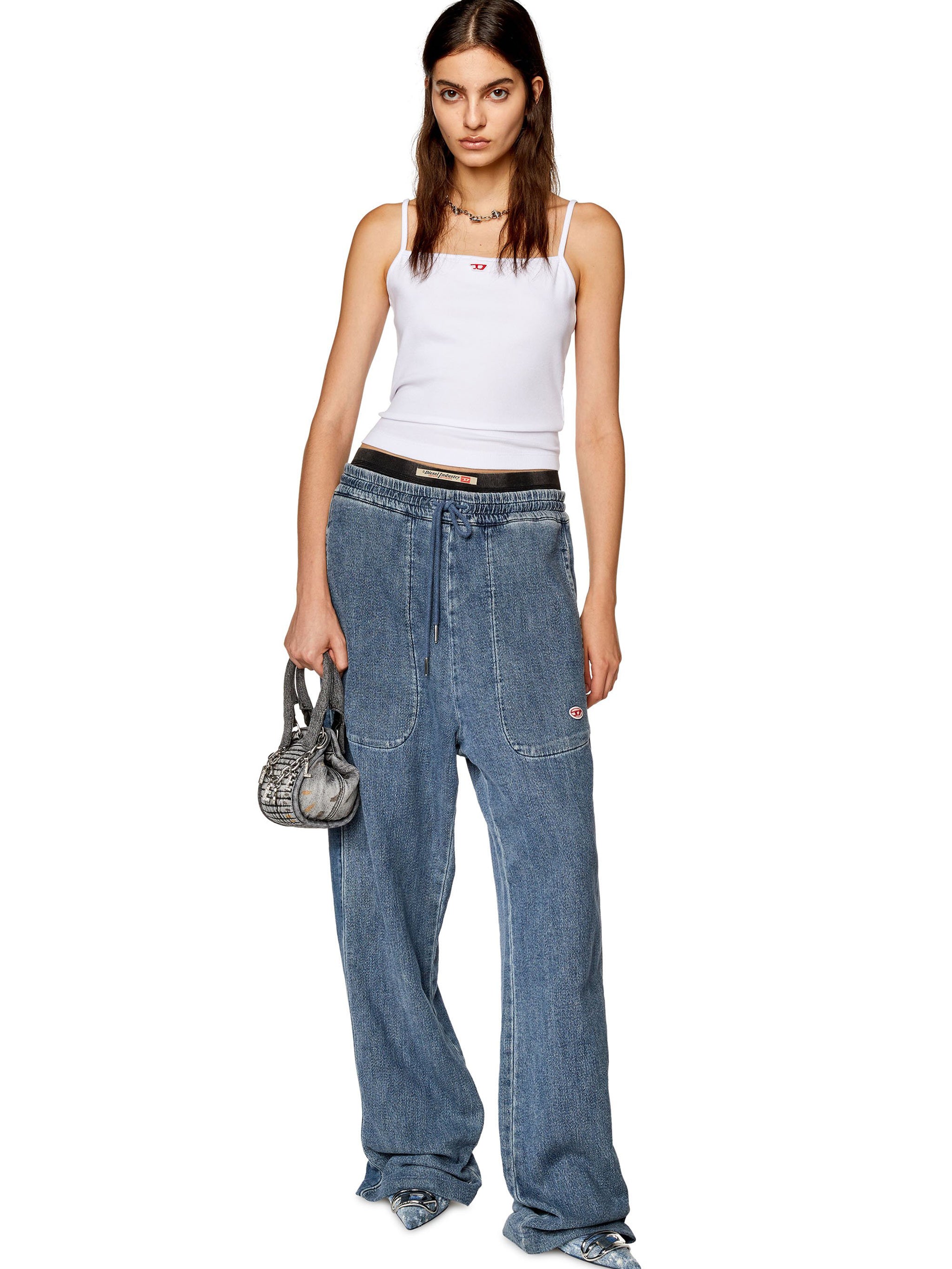 DIESEL Women's Slim-Fit Top with Shoulder Pads and Embroidered D Patch - Size S