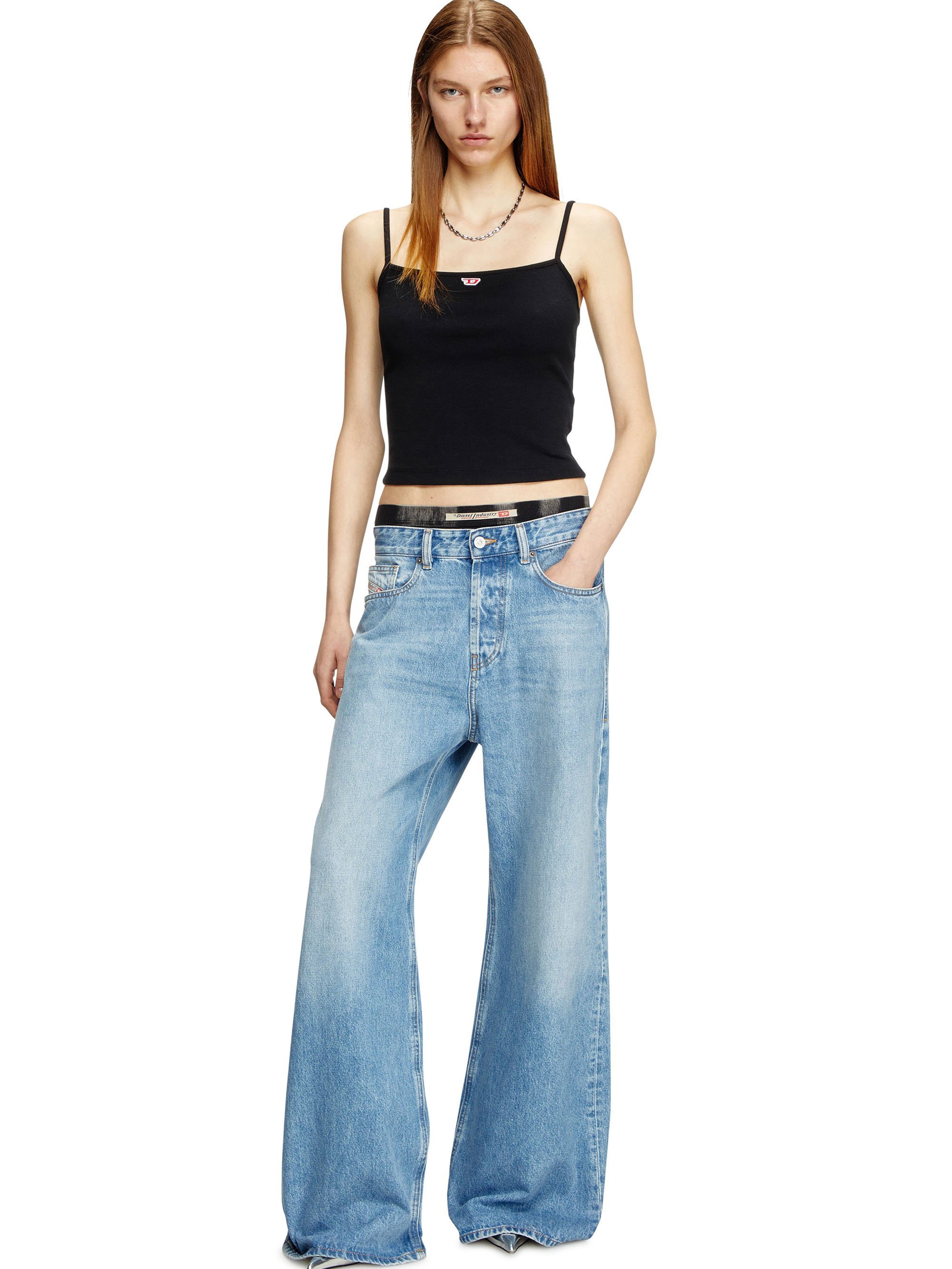 DIESEL Slim-Fit Top with Shoulder Pads and Embroidered Detail - Size S