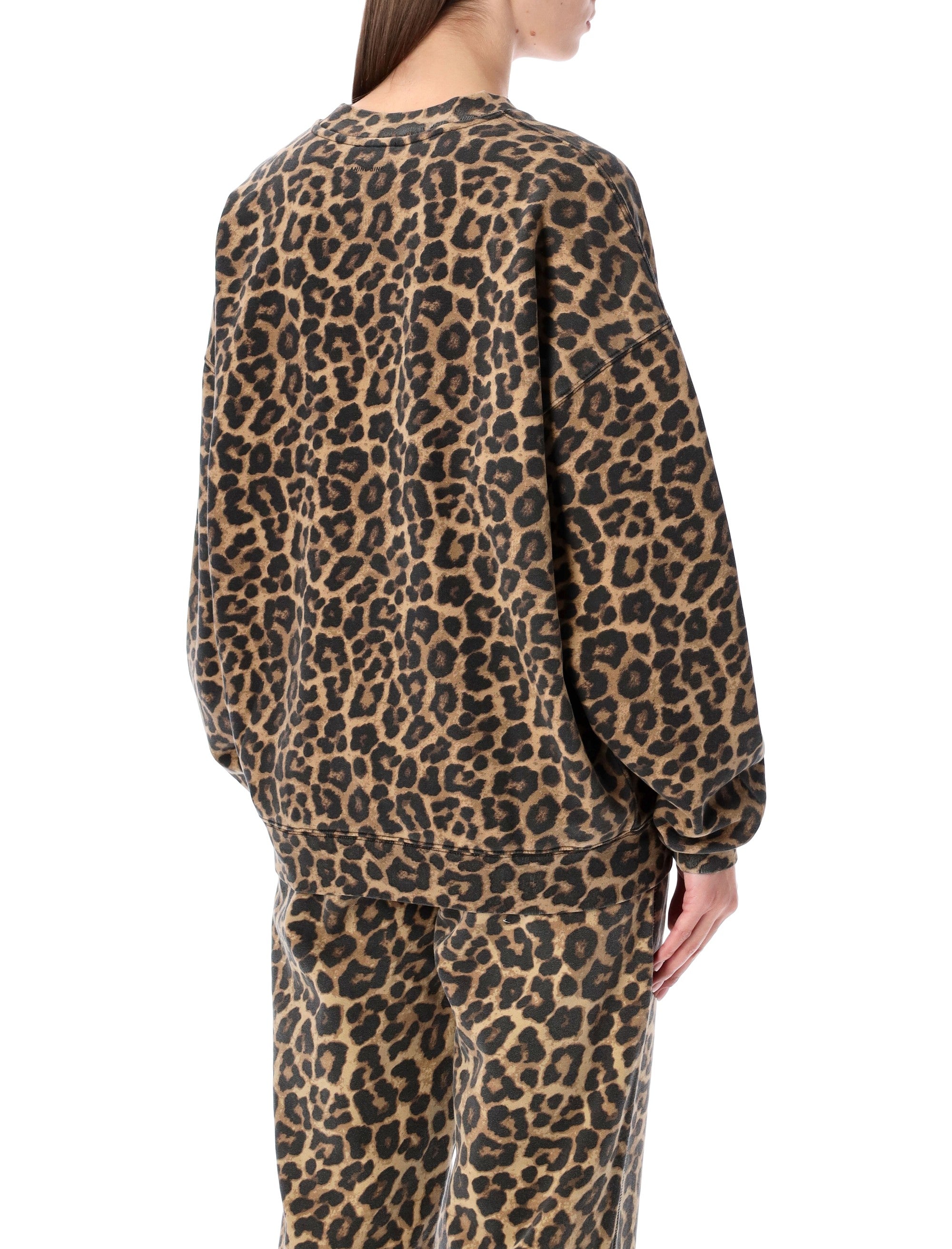 ANINE BING Oversized Leopard Print Cotton Sweatshirt - Size S