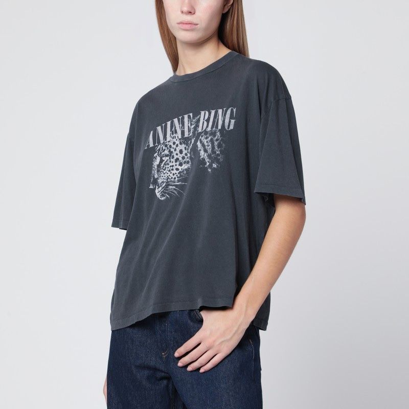 ANINE BING Washed T-Shirt with Leopard Print