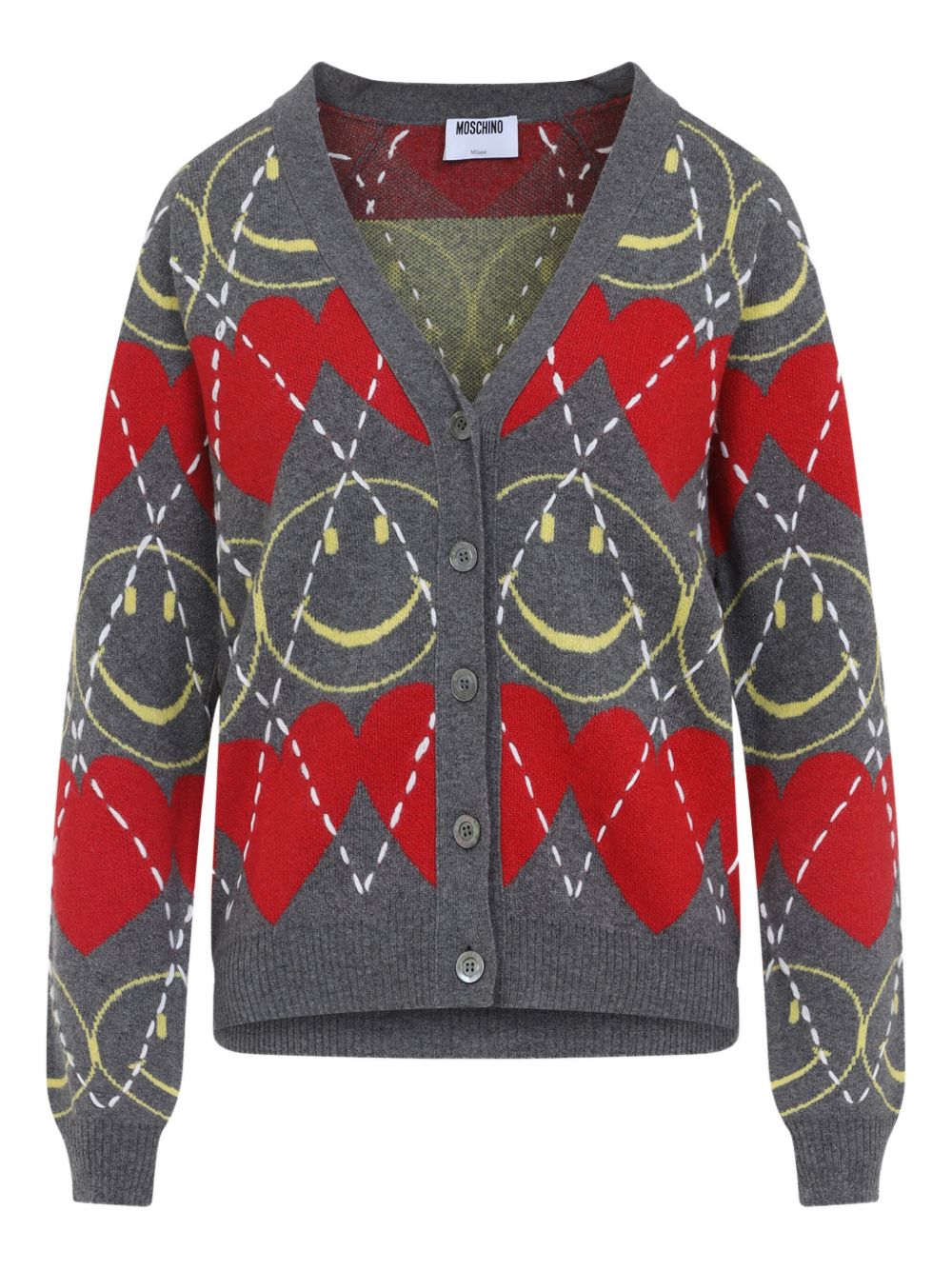 MOSCHINO COUTURE Smiley Face Wool Blend Cardigan
