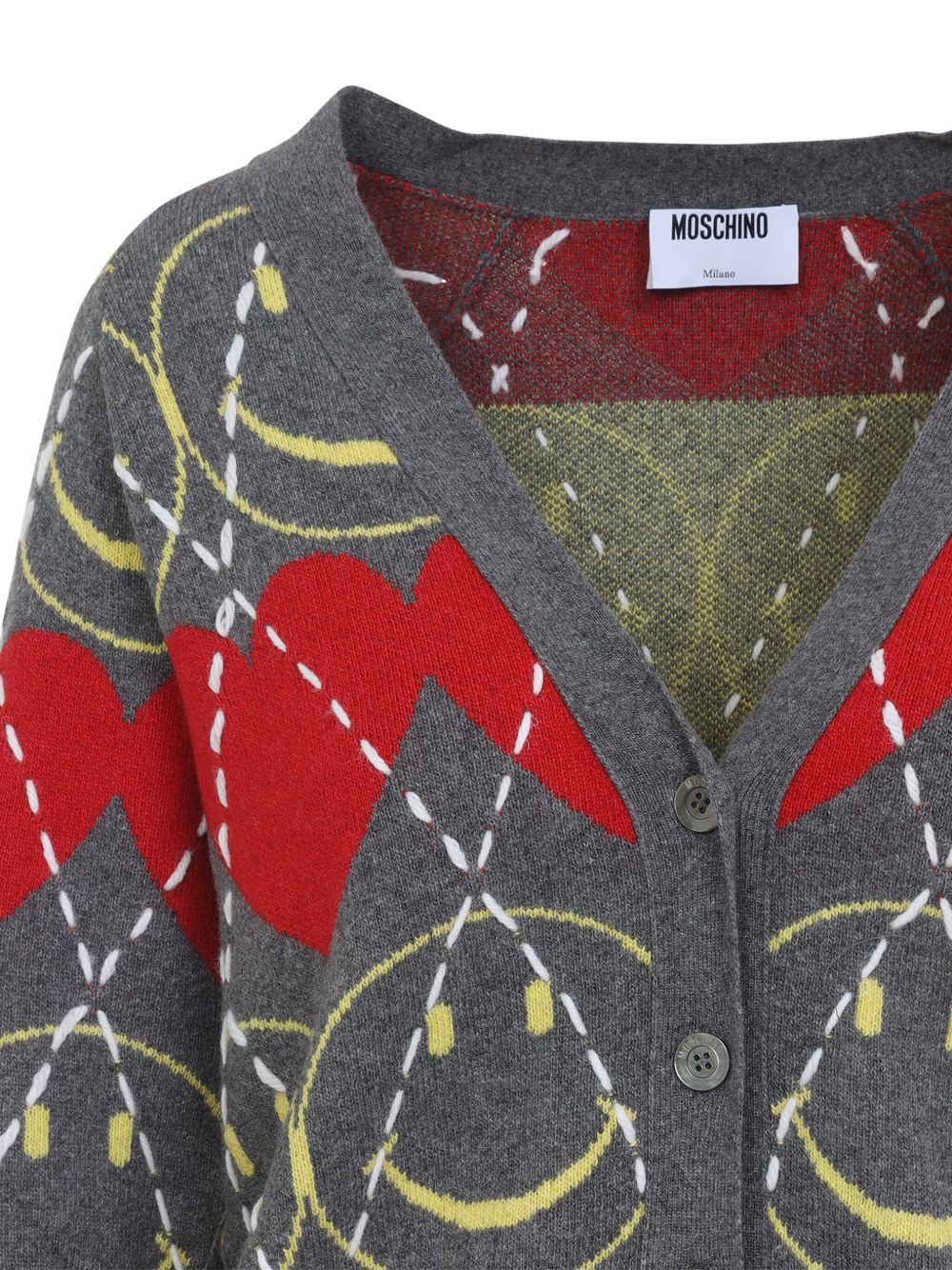 MOSCHINO COUTURE Smiley Face Wool Blend Cardigan