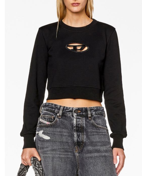 DIESEL Slim Fit Crewneck Sweatshirt with Logo Cut-Out - Size S