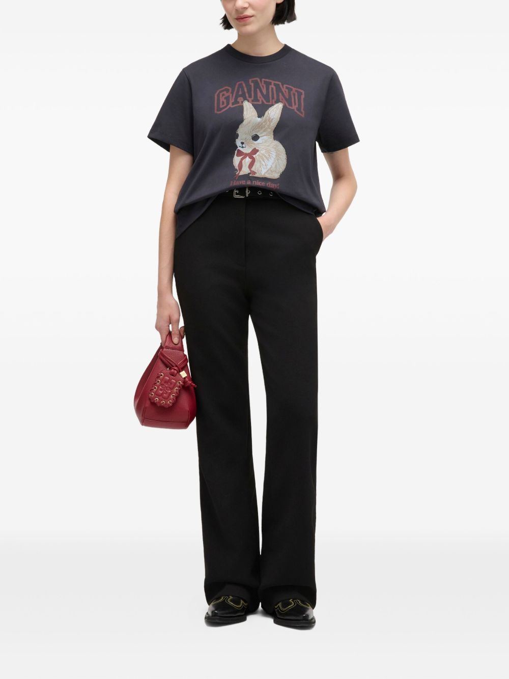 GANNI Organic Cotton Rabbit Graphic T-Shirt
