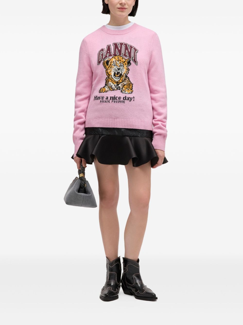 GANNI Crewneck Sweater with Graphic Print
