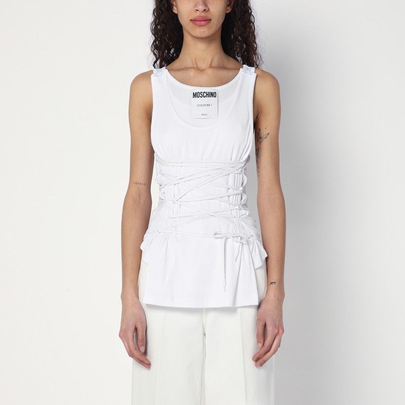 MOSCHINO COUTURE Double-Layer Ribbed Tank Top with Knotted Waist
