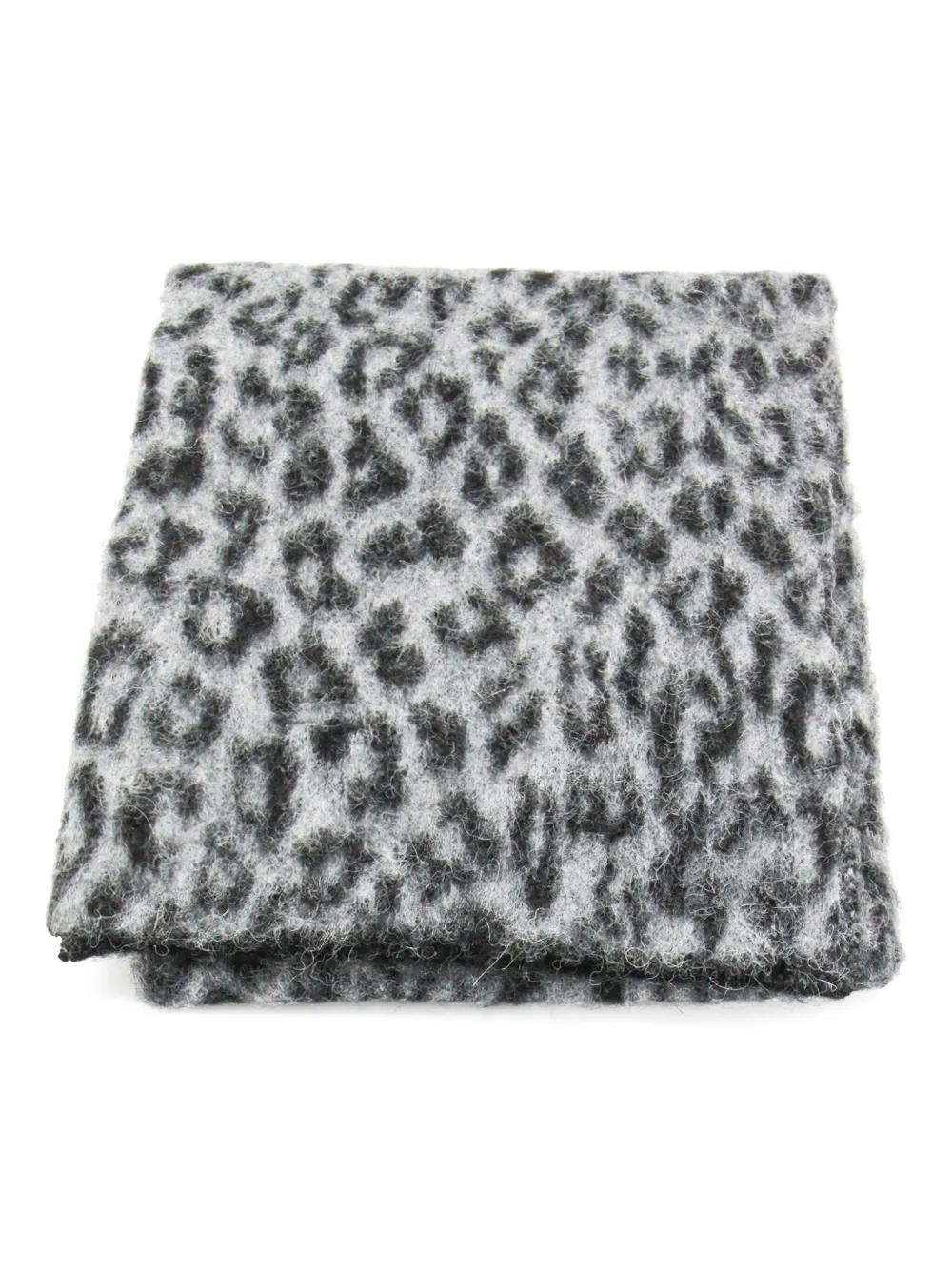 ANINE BING Leopard Print Scarf with Logo Patch