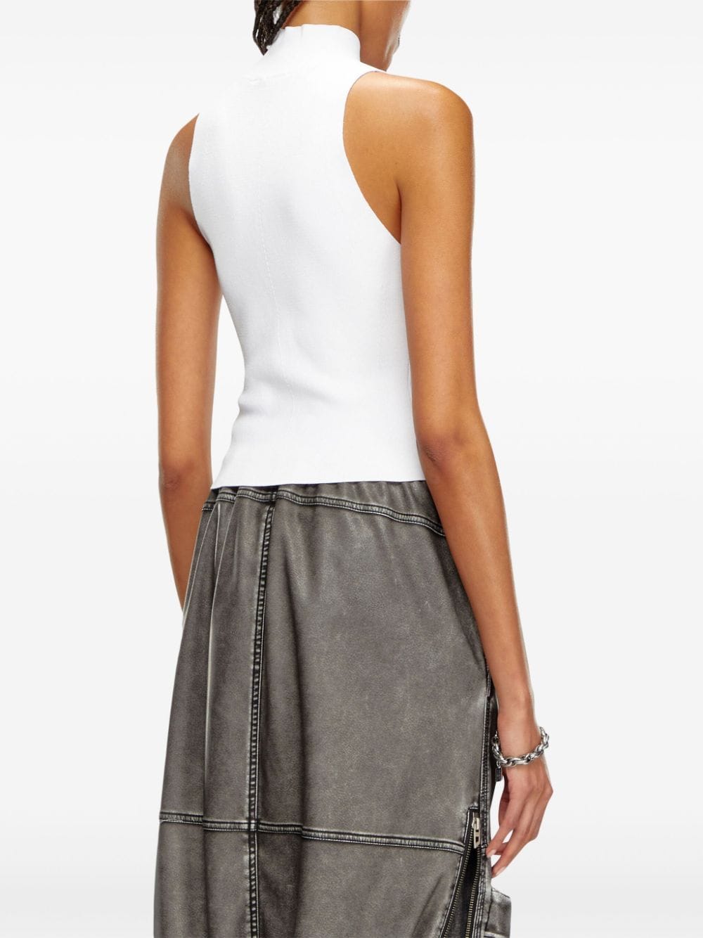 DIESEL High Neck Sleeveless Ribbed Knit Tank Top for Women