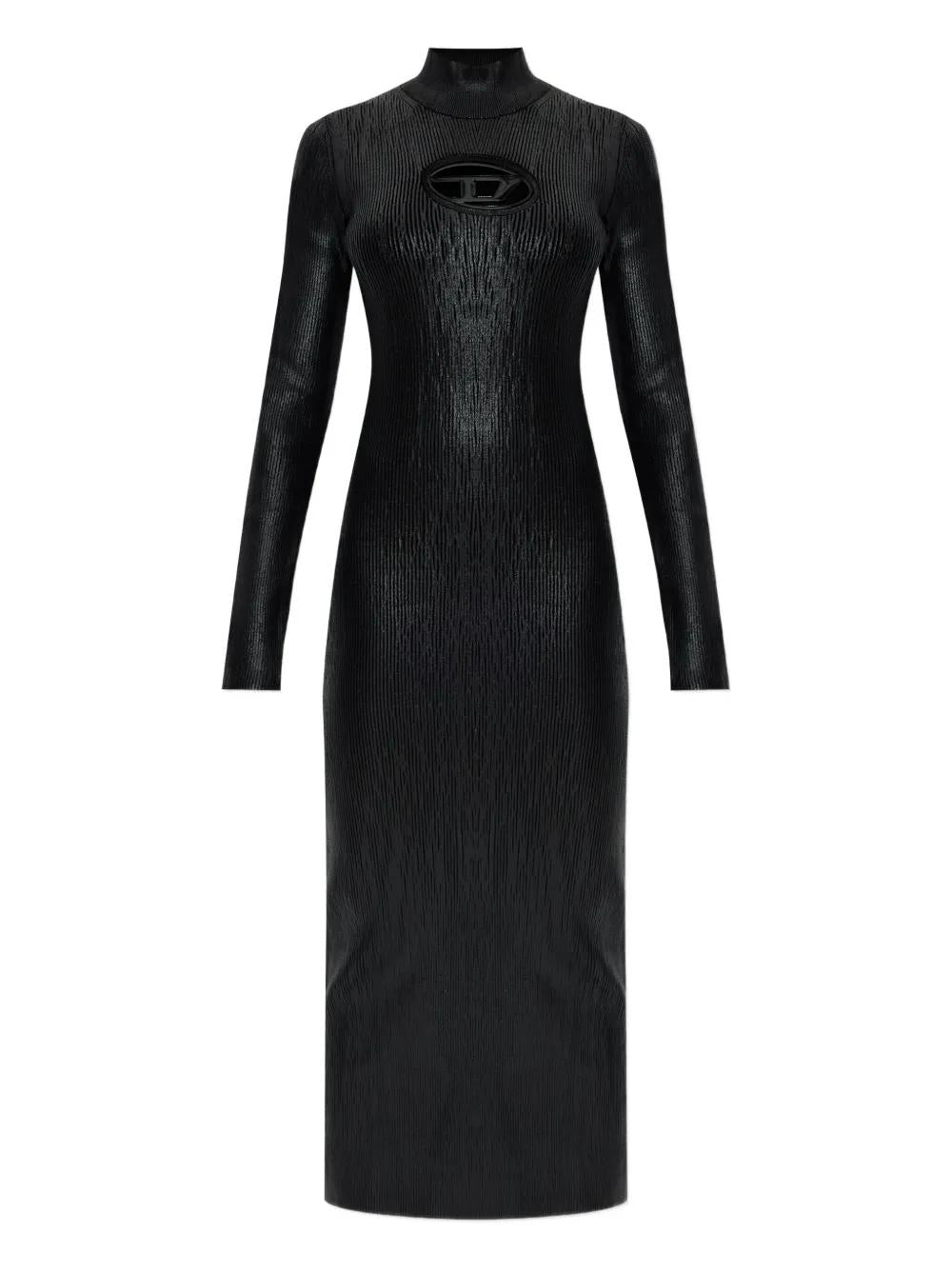 DIESEL Ribbed High Neck Long Sleeve Dress with Logo Detail