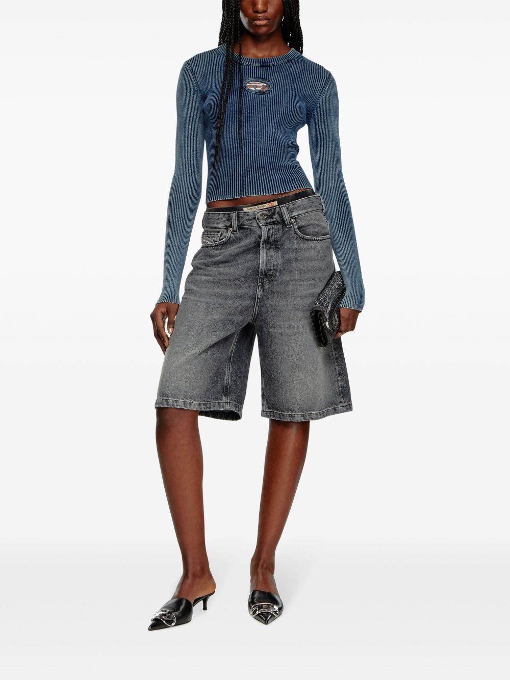 DIESEL Ribbed Cut-Out Detail Sweater with Oval Logo Plaque - Women's