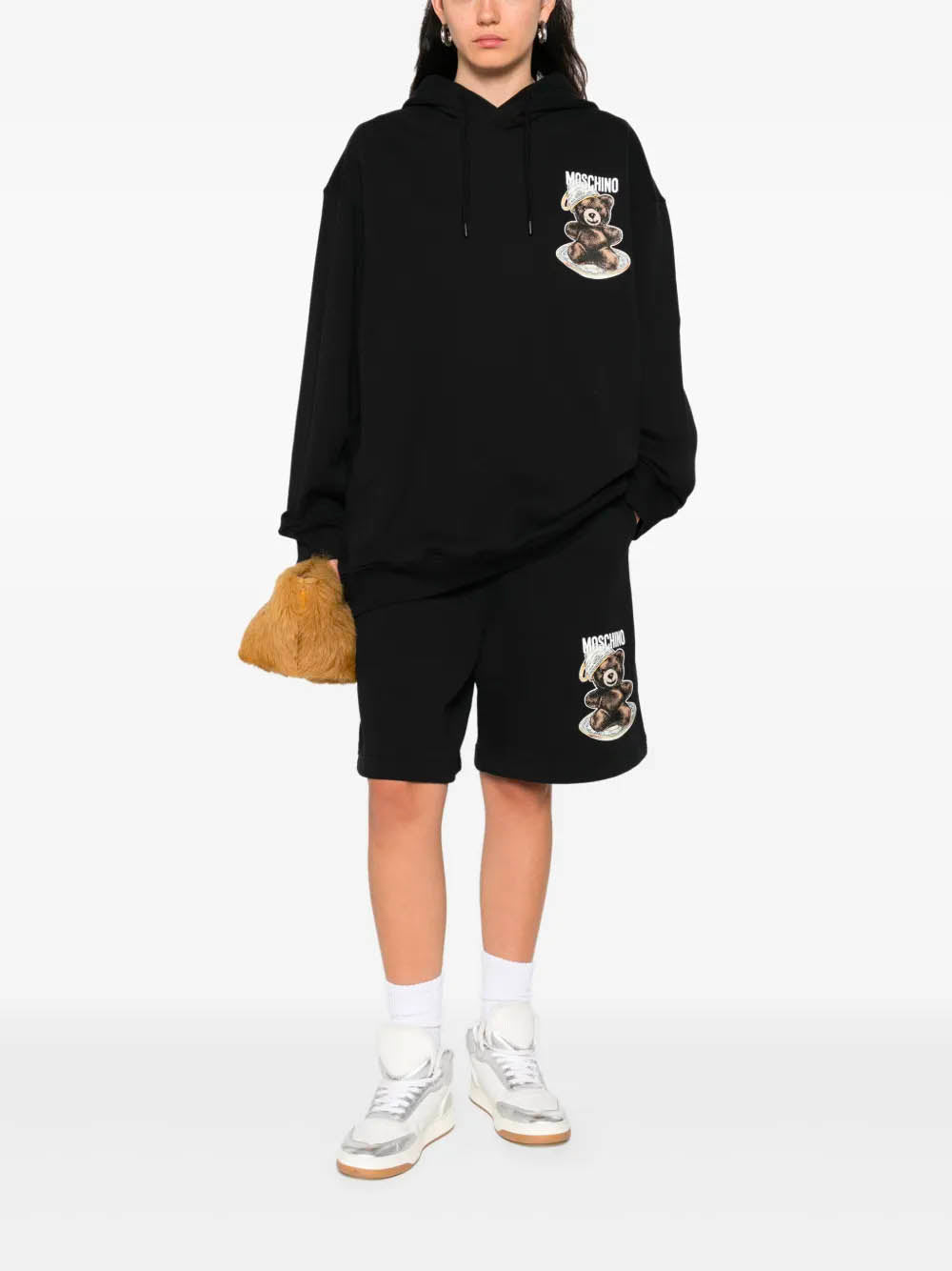 MOSCHINO COUTURE Oversized Hoodie with Logo Print and Teddy Bear Graphic - Women's Size S