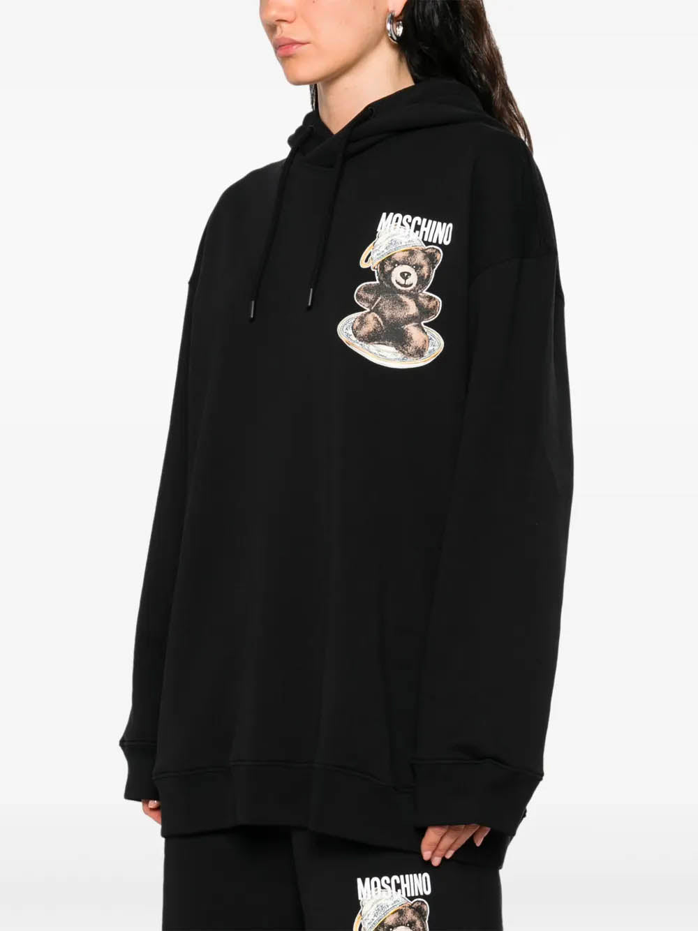 MOSCHINO COUTURE Oversized Hoodie with Logo Print and Teddy Bear Graphic - Women's Size S