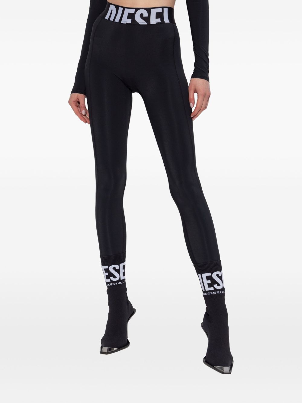 DIESEL High Waist Logo Leggings - Women's Close-Fitting Ankle Length