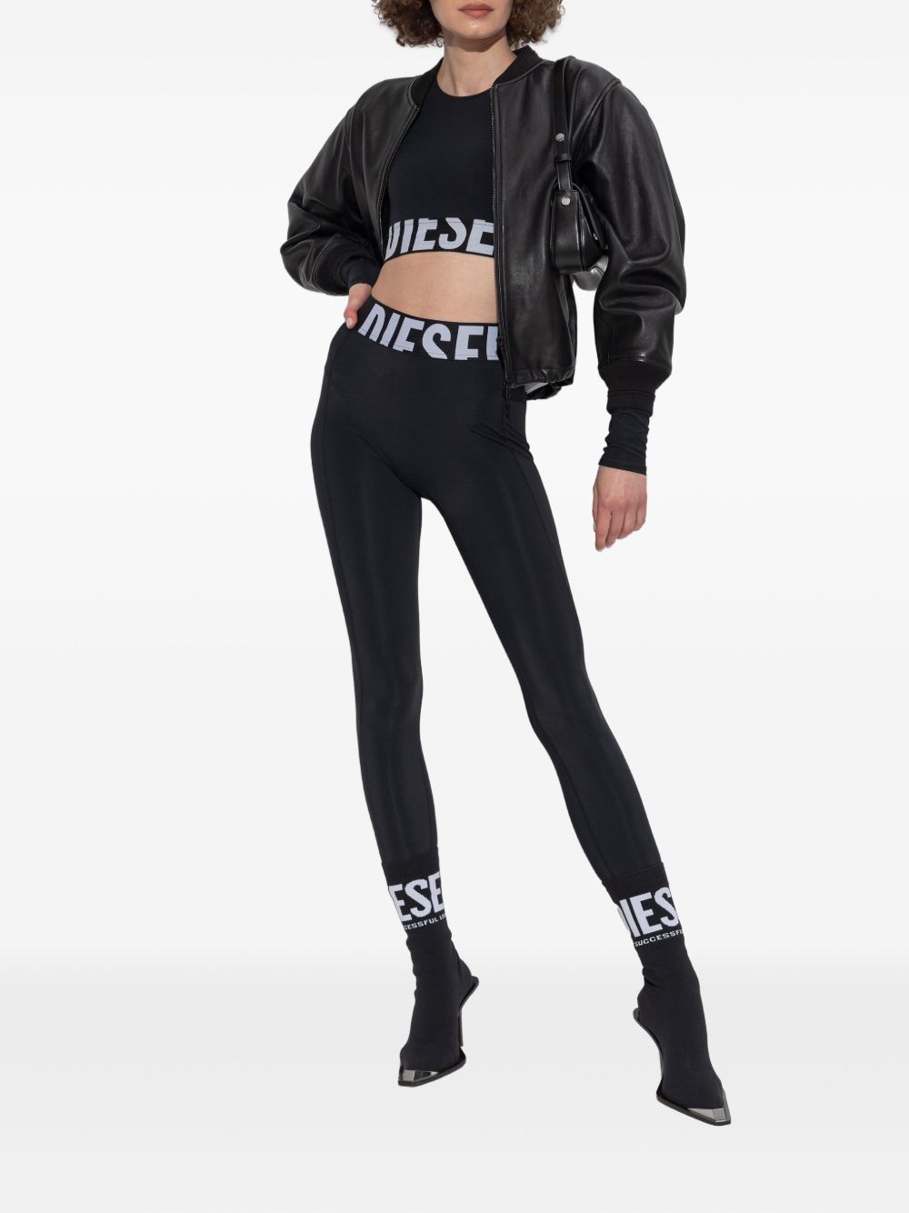 DIESEL High Waist Logo Leggings - Women's Close-Fitting Ankle Length