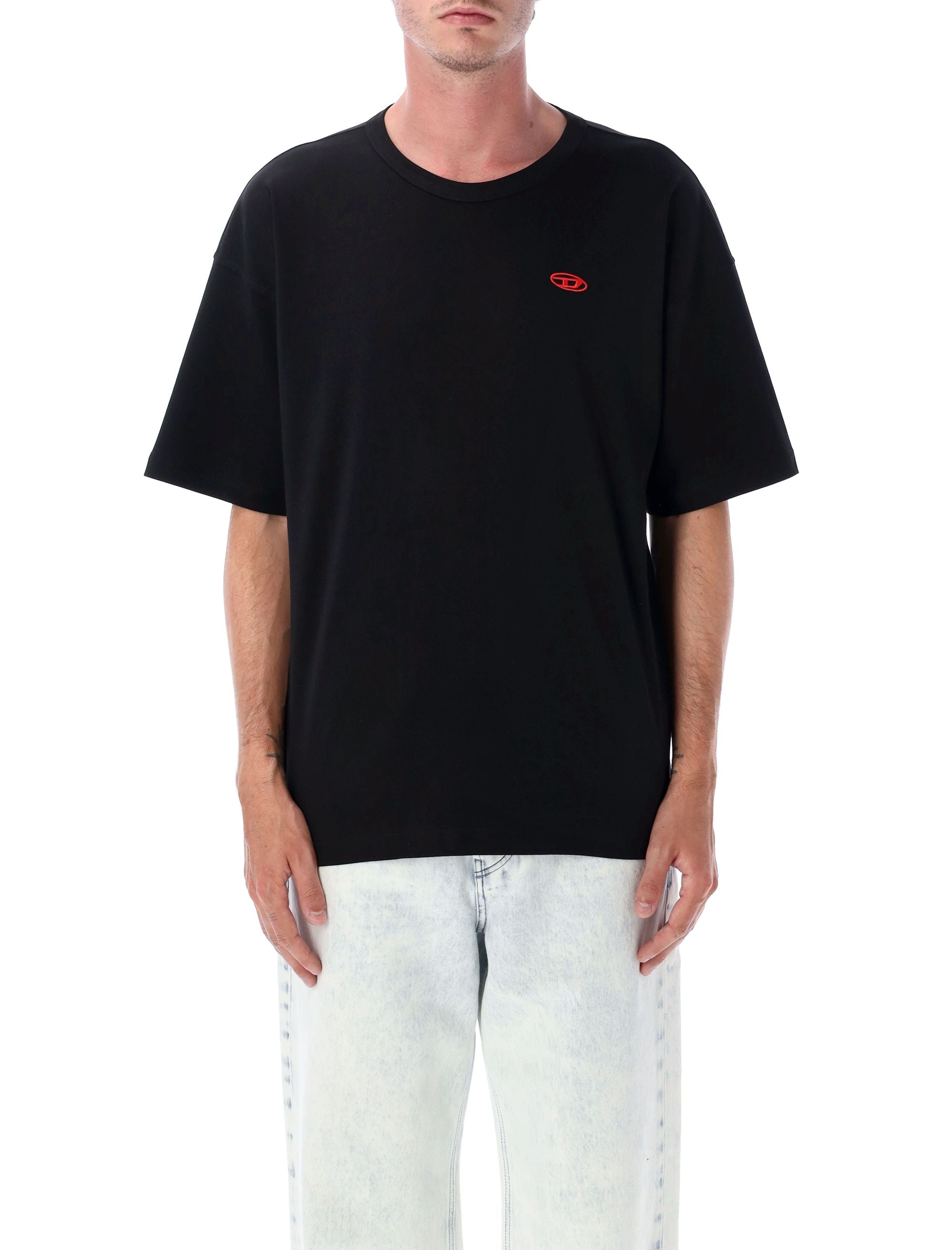 DIESEL Dropped Shoulder T-Shirt with Embroidered Logo - Size M