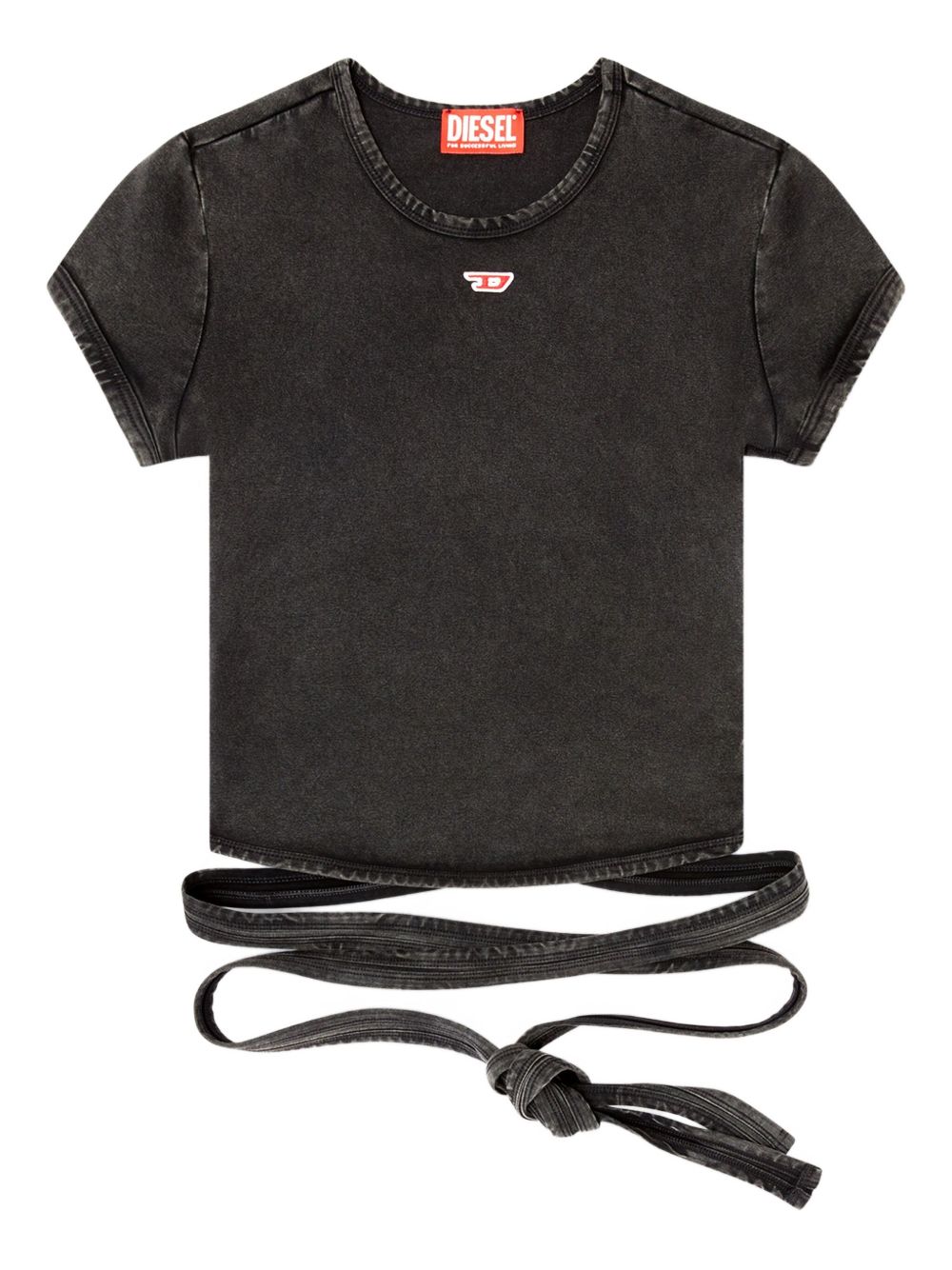 DIESEL Faded Black Wrap-Tie Slim-Fit T-Shirt - Size S