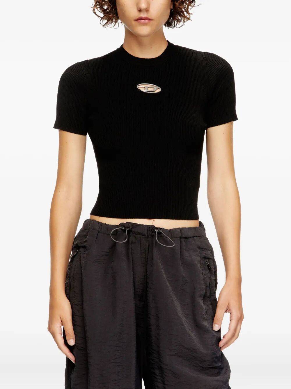 DIESEL Short-Sleeve Mini Top with Metal Oval Plaque - Size S