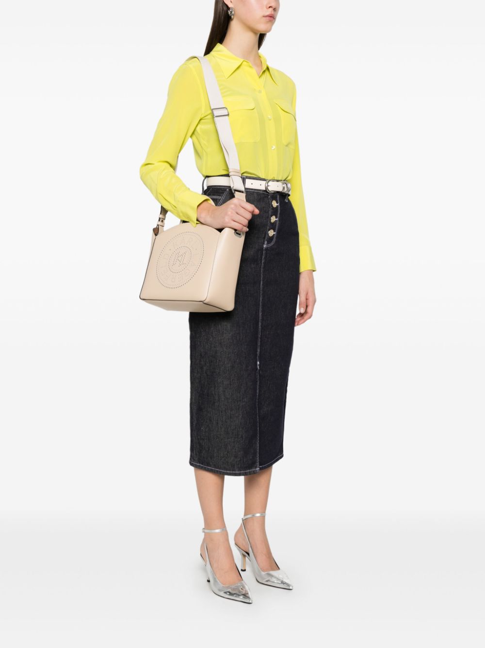 KARL LAGERFELD Mini Perforated Circular Logo Tote Handbag