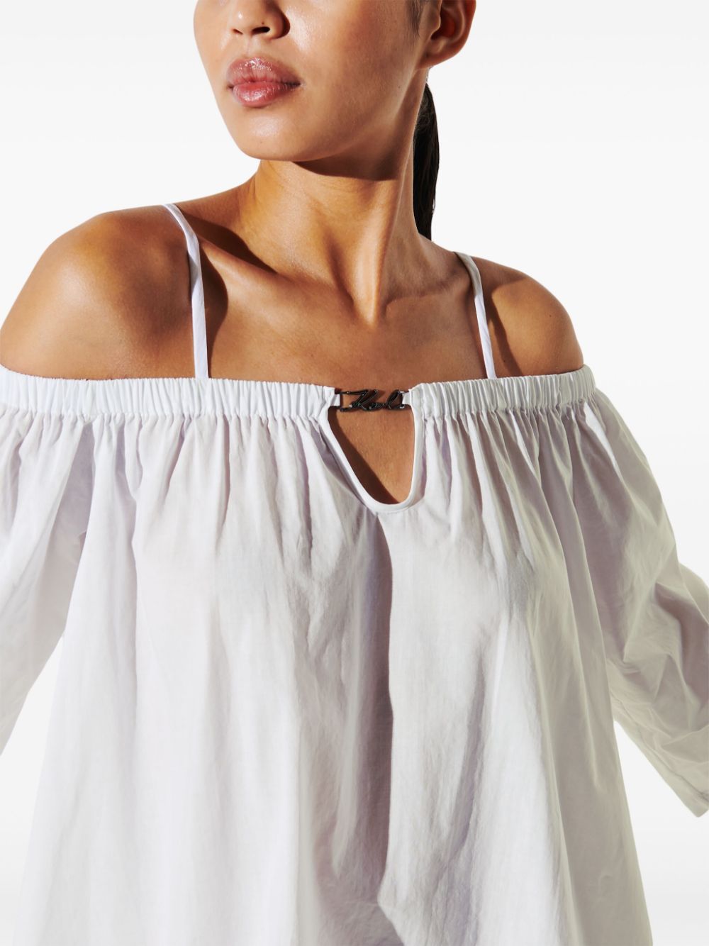 KARL LAGERFELD Gathered Strap Mini Dress with Logo