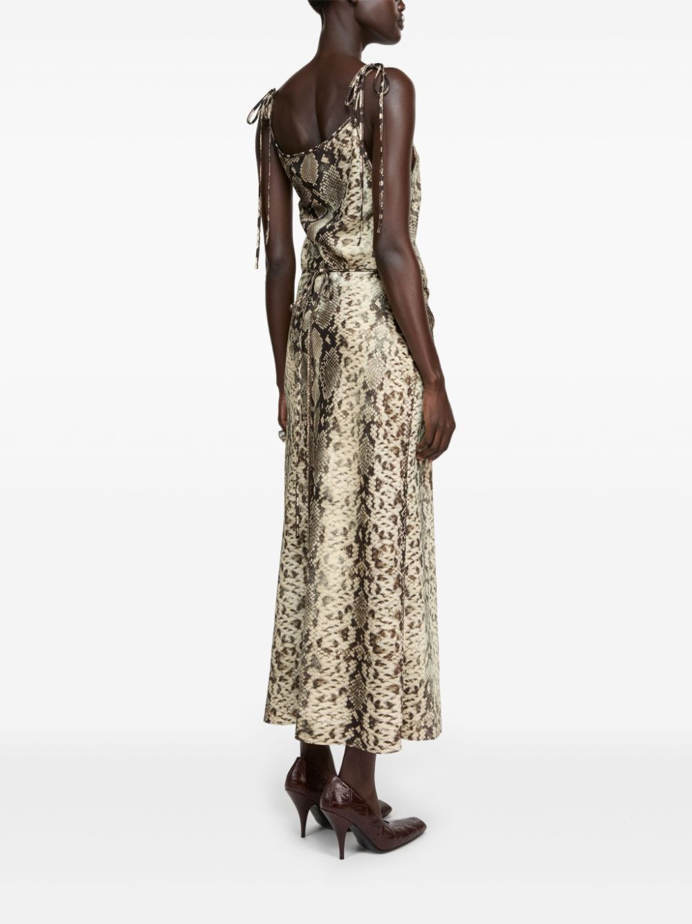 ACNE STUDIOS Satin Mini Dress with Tied Waist and Snakeskin Print