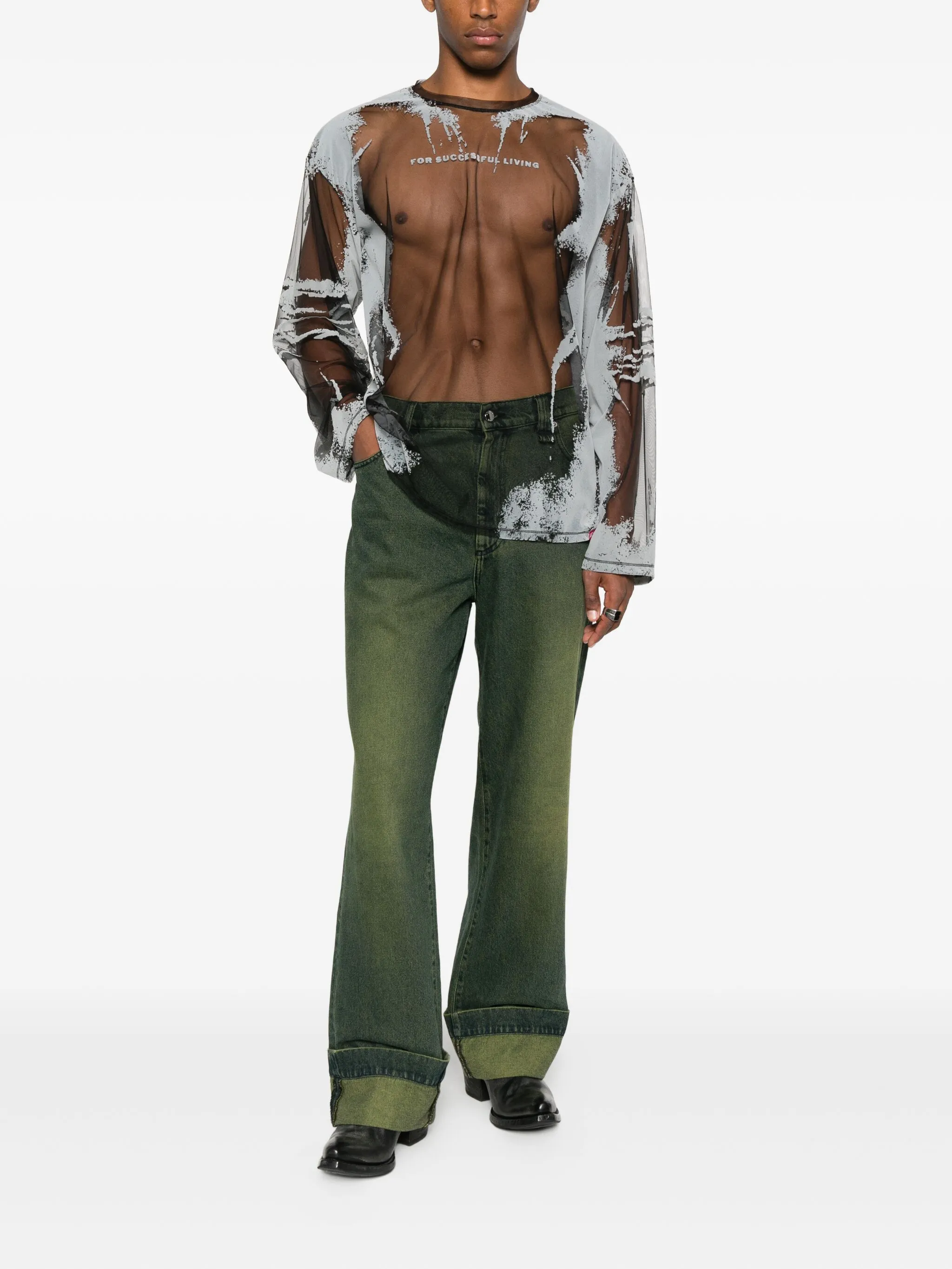 DIESEL Men's Crew Neck Mini T-Shirt with Front Print and Contrast Stitching