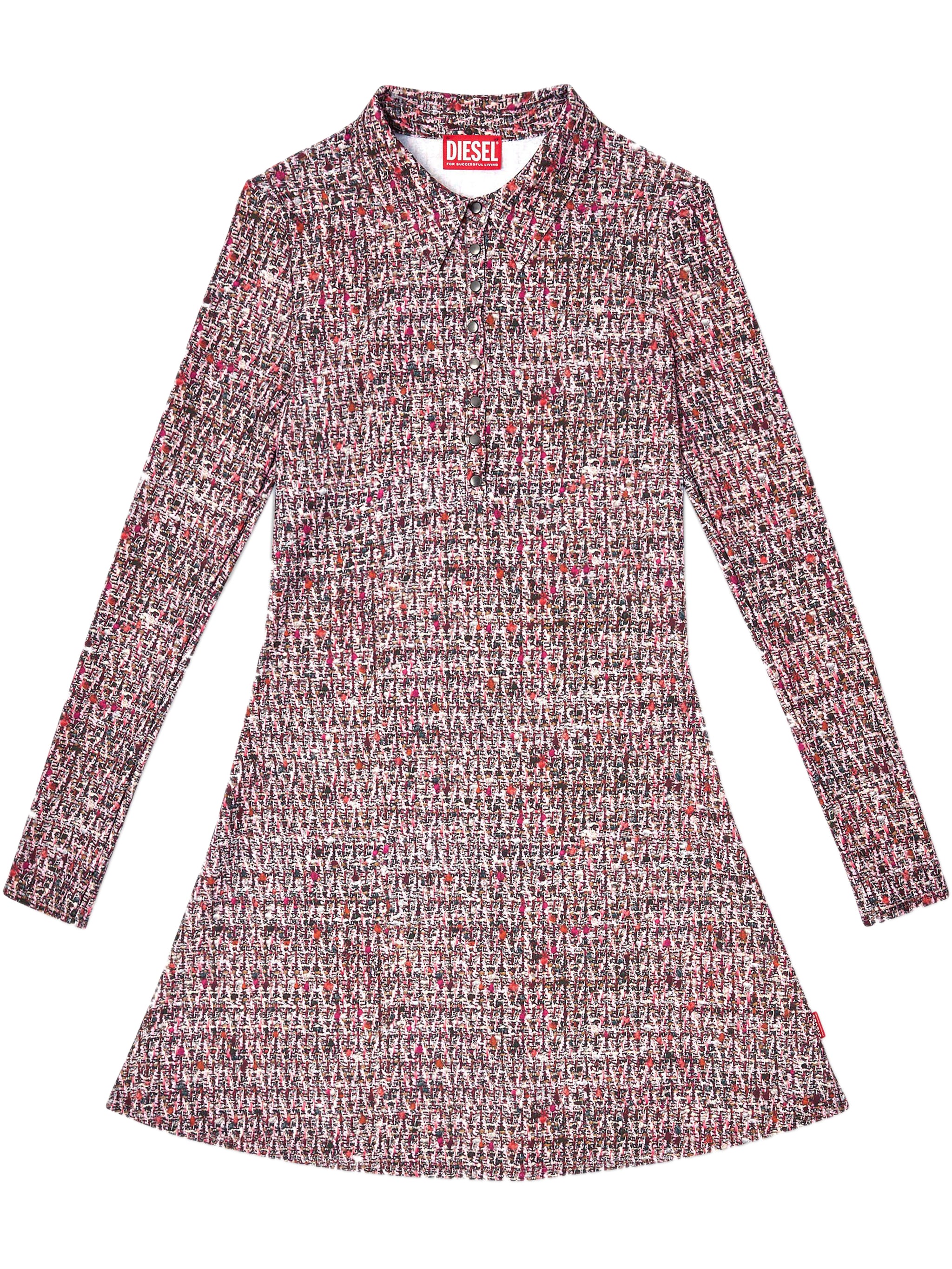 DIESEL All-Over Print Mini Dress with Classic Collar and Snap Buttons