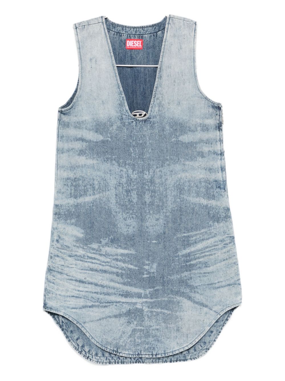 DIESEL Sleeveless Mini Denim Short Dress with V-Neckline