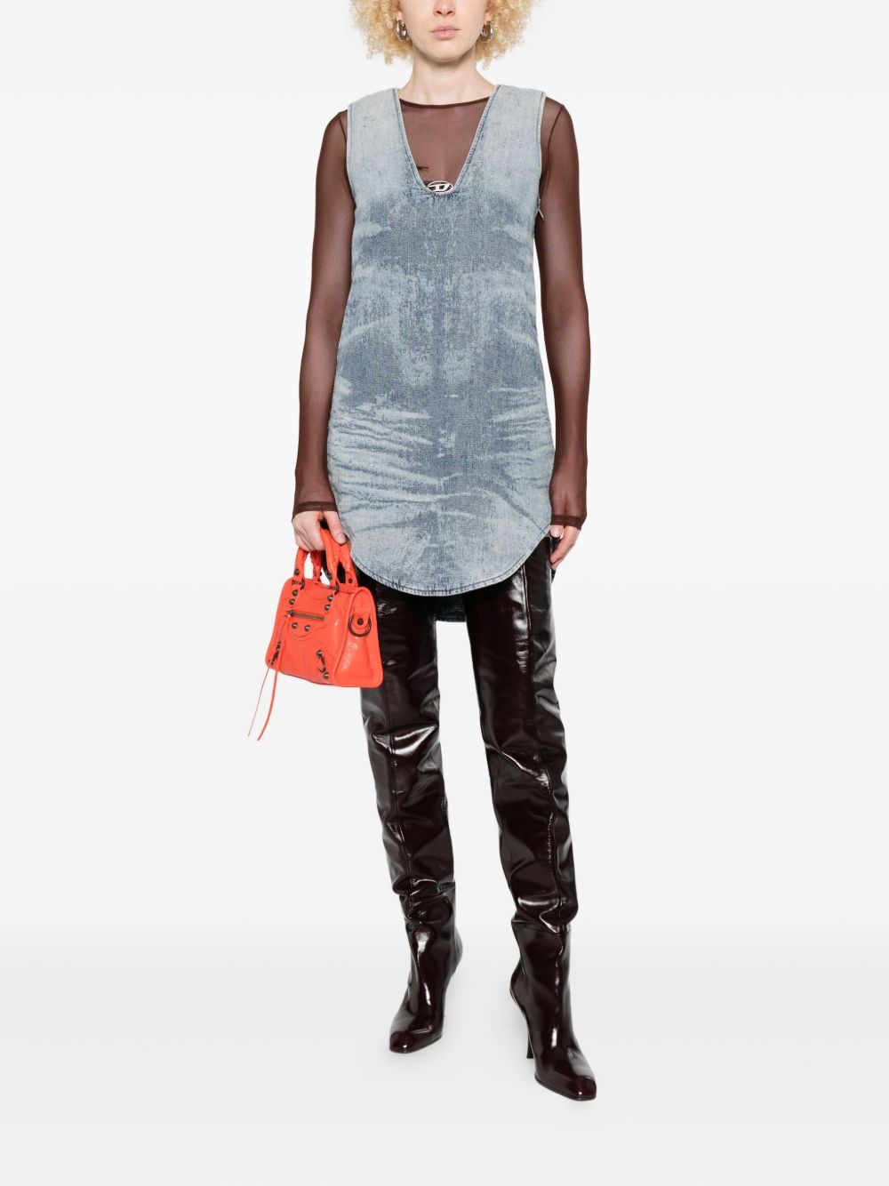 DIESEL Sleeveless Mini Denim Short Dress with V-Neckline