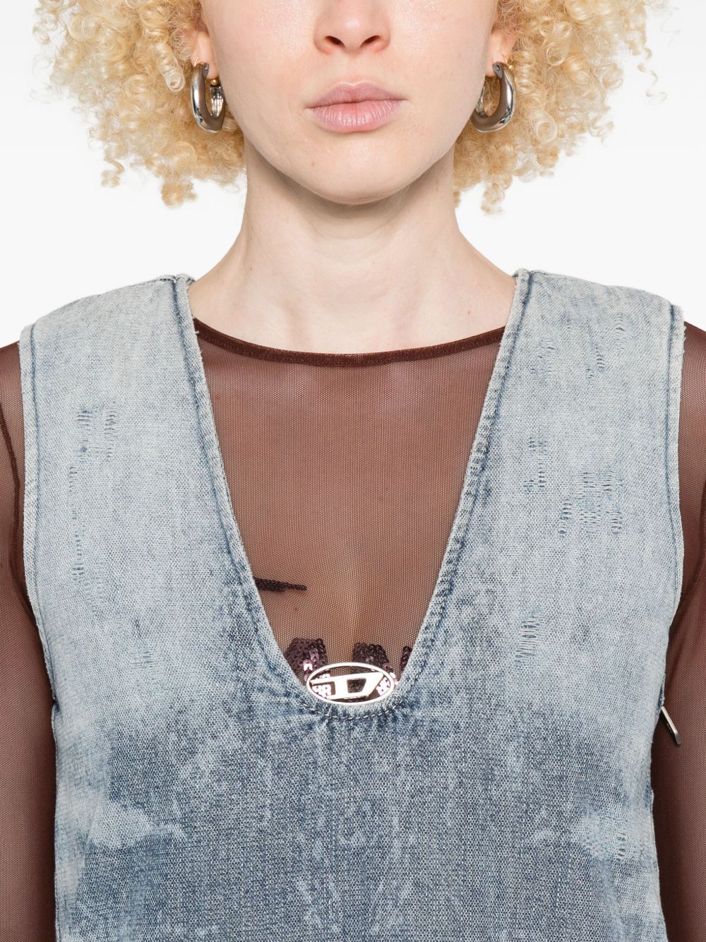 DIESEL Sleeveless Mini Denim Short Dress with V-Neckline