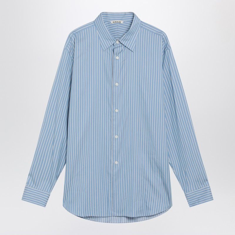AURALEE Light Blue Striped Cotton and Silk Shirt for Men