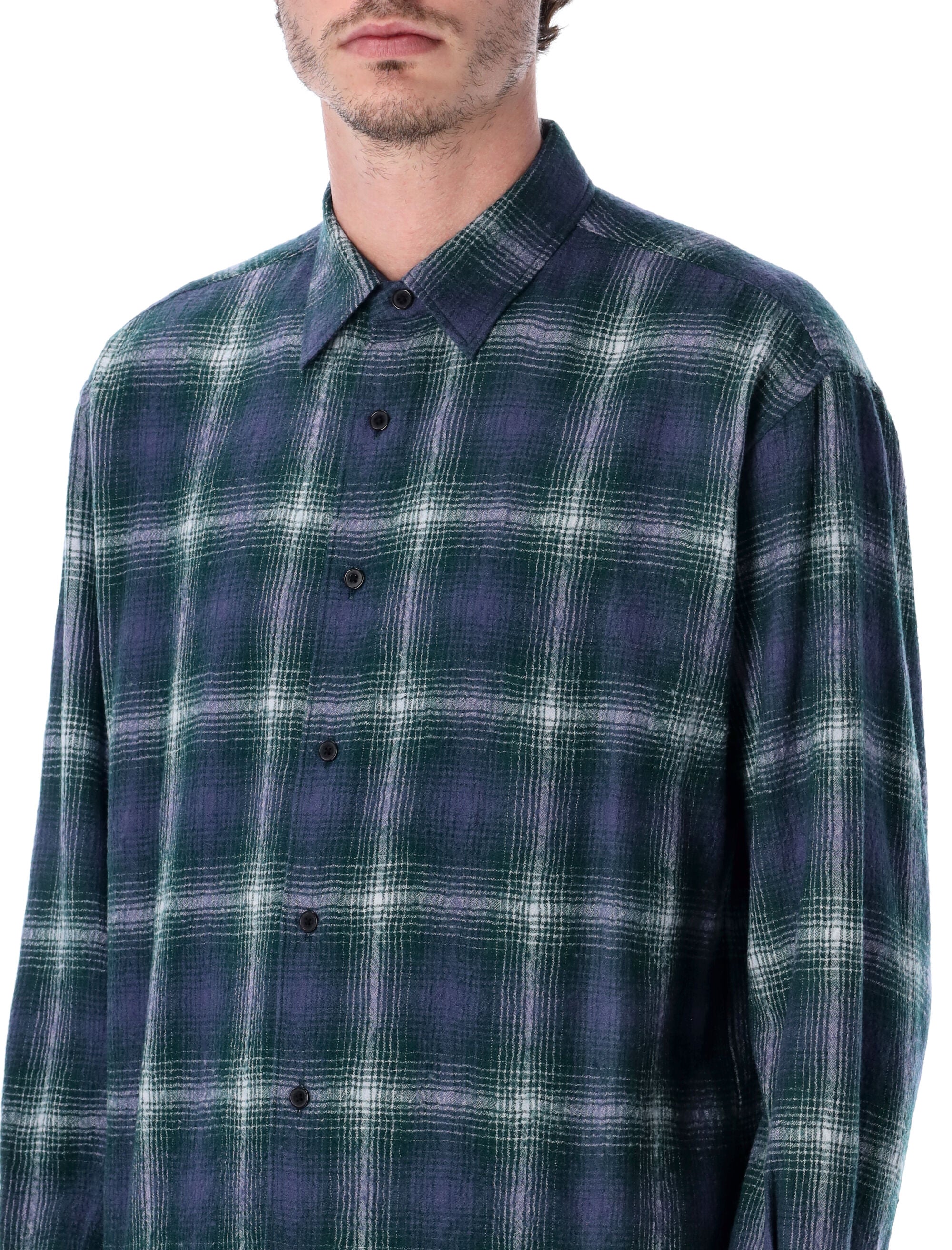 AURALEE Airy Wool Check Relaxed-Fit Shirt - Size 4