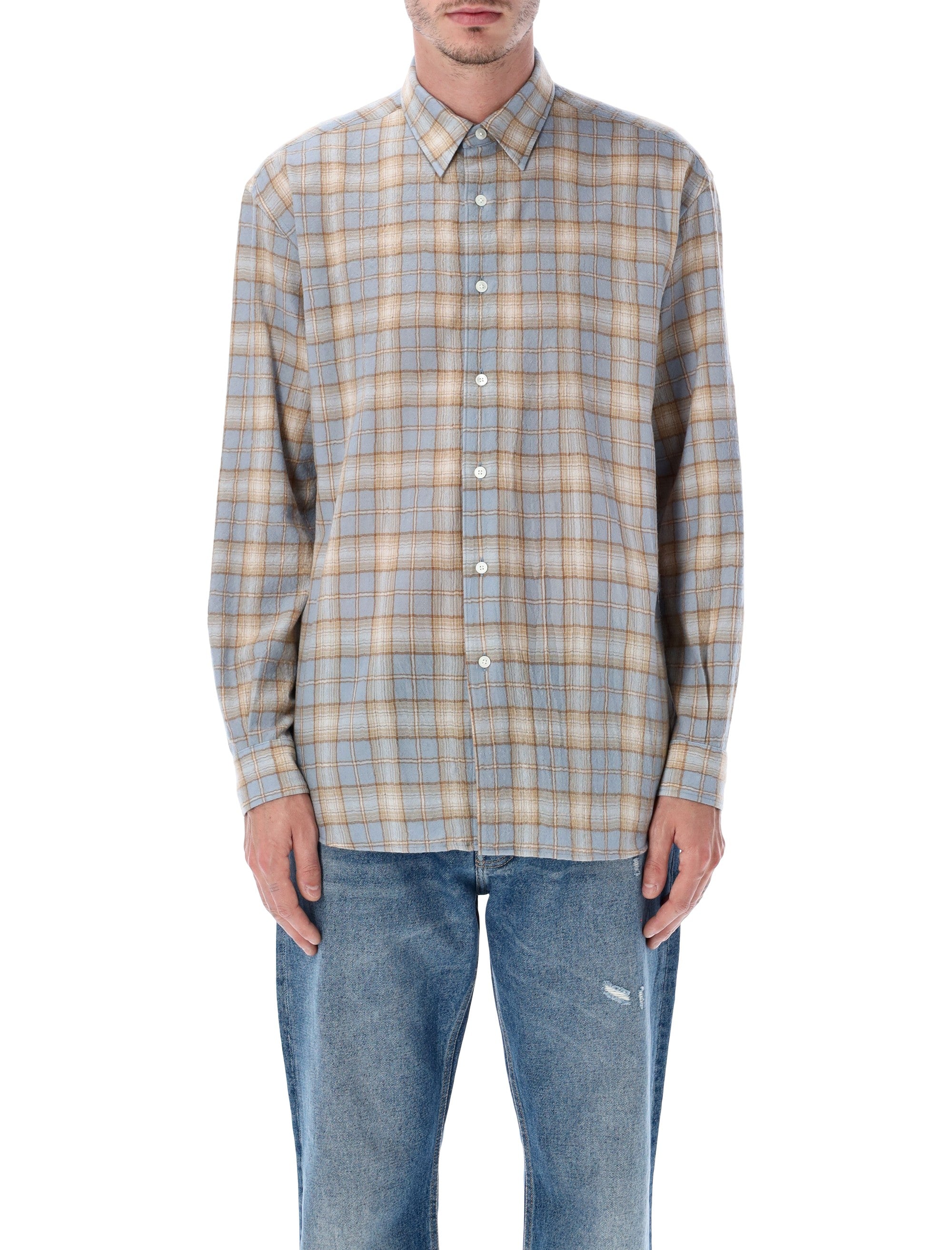 AURALEE Airy Wool Check Relaxed-Fit Shirt - Size 4