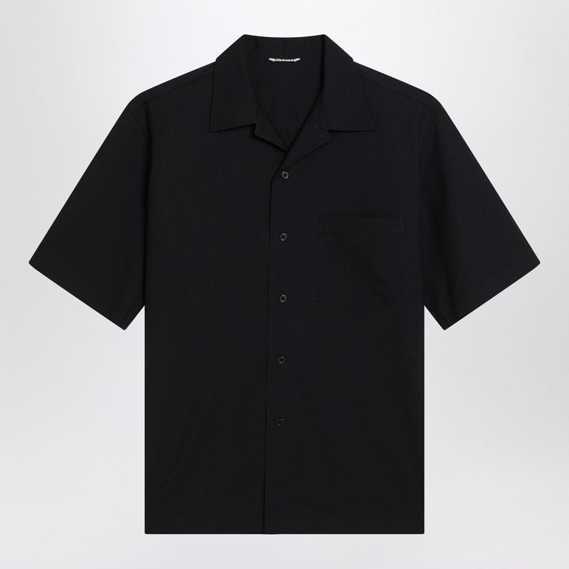 AURALEE Classic Short Sleeve Wool Shirt with Bowling Collar