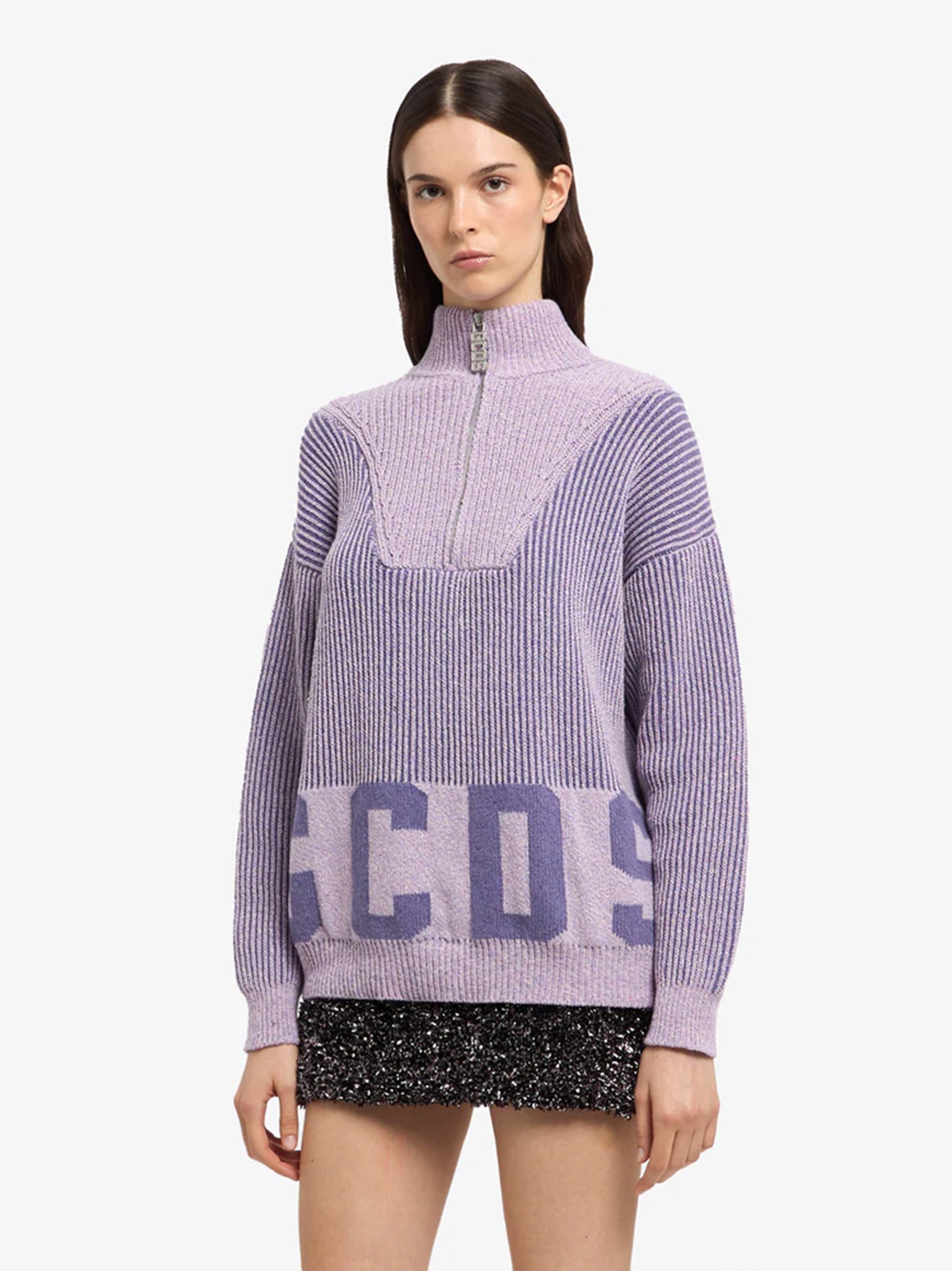 GCDS Ribbed Low Logo Half Zip Sweater for Women - FW24
