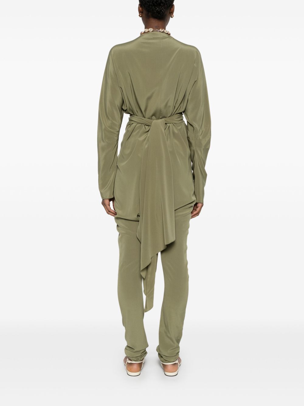 CORTANA Draped V-Neck Long Sleeve Jumpsuit with Tied Waist