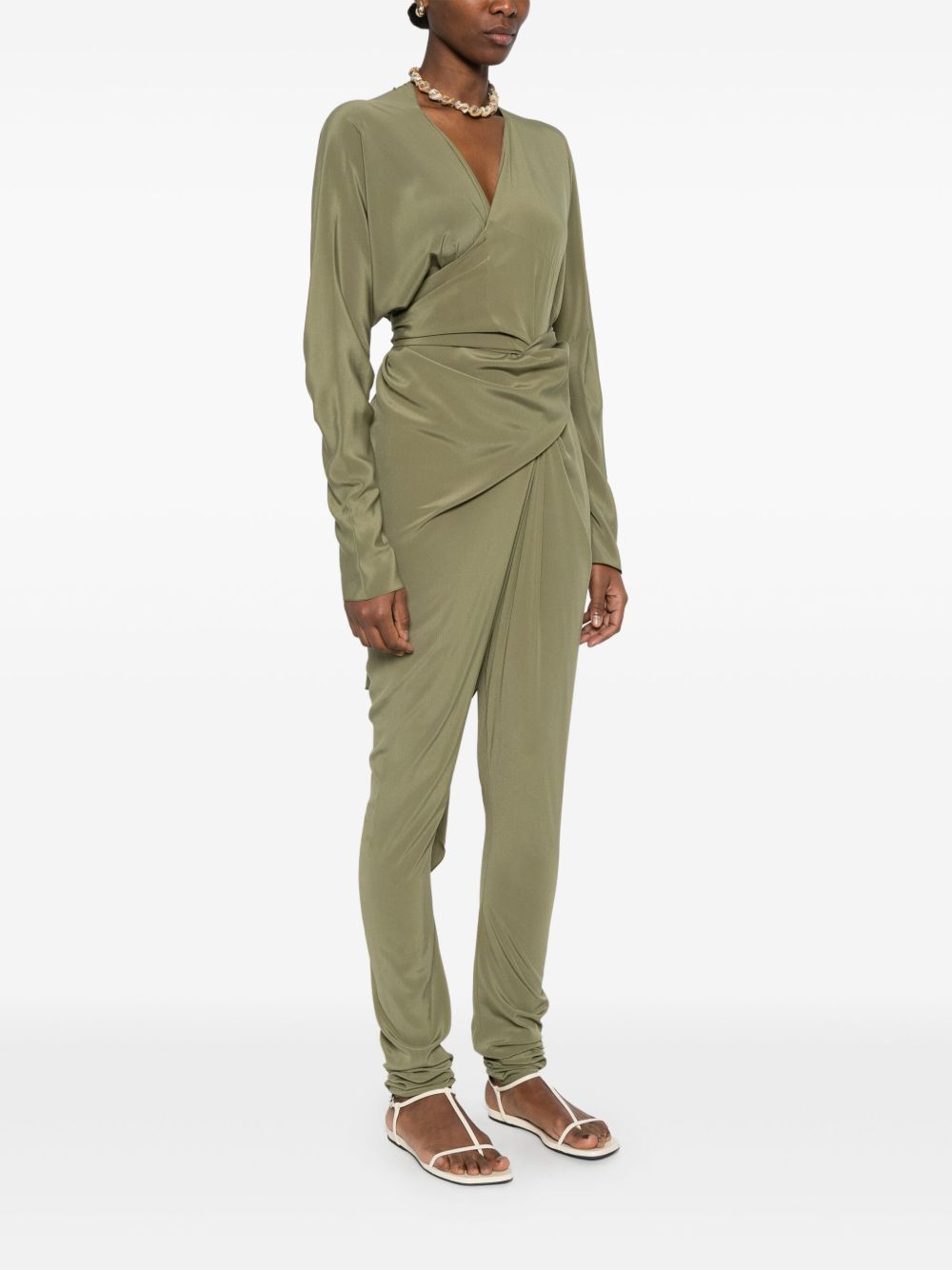 CORTANA Draped V-Neck Long Sleeve Jumpsuit with Tied Waist