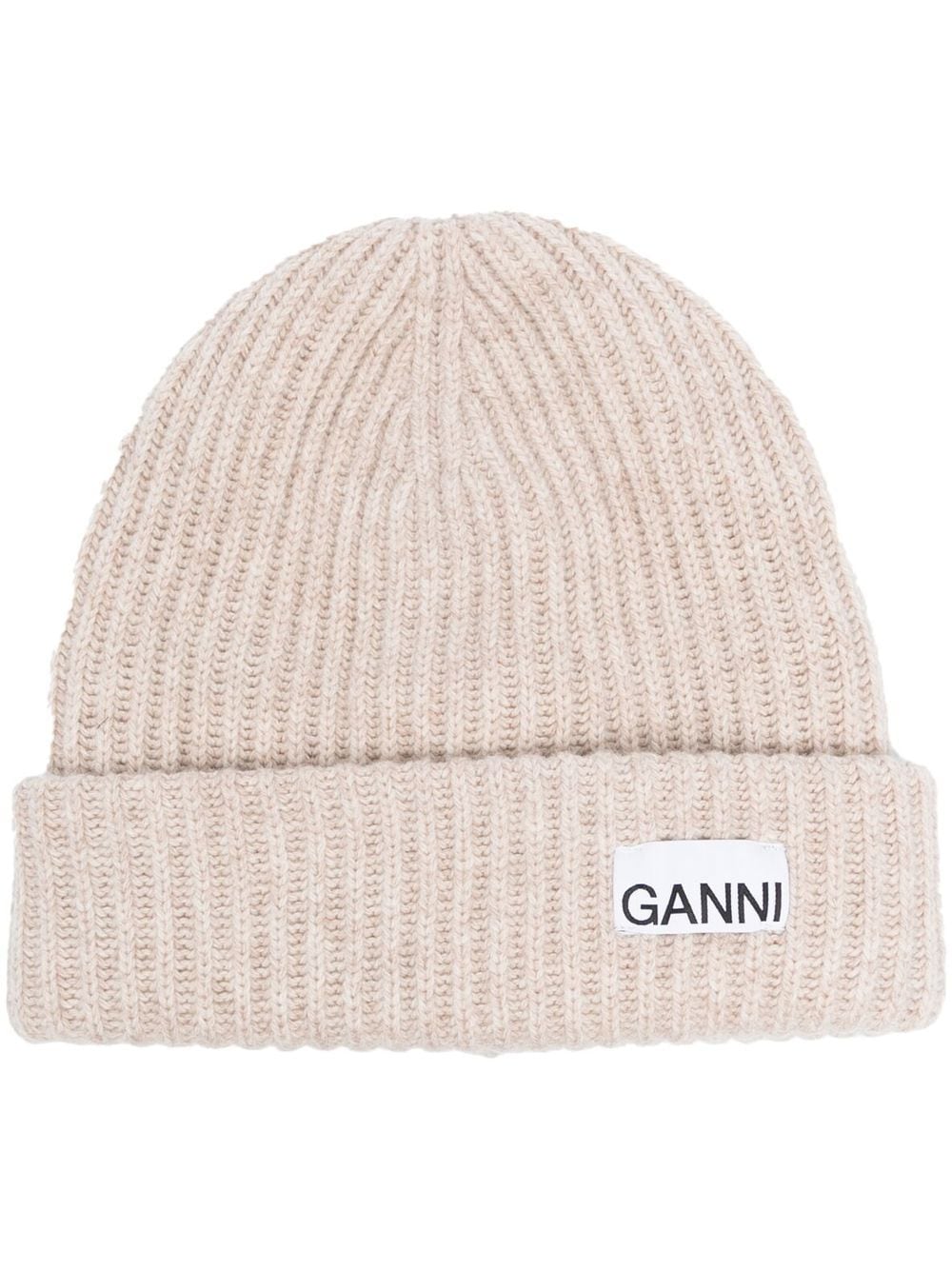 GANNI Oversized Wool Rib Knit Beanie