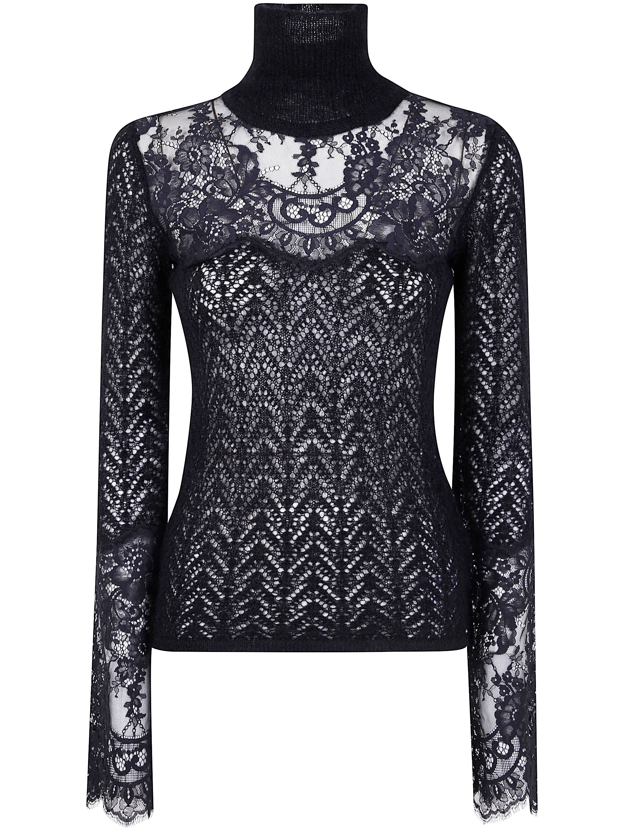 BLUMARINE Luxe Turtle Neck Knit Sweater with Lace Detailing