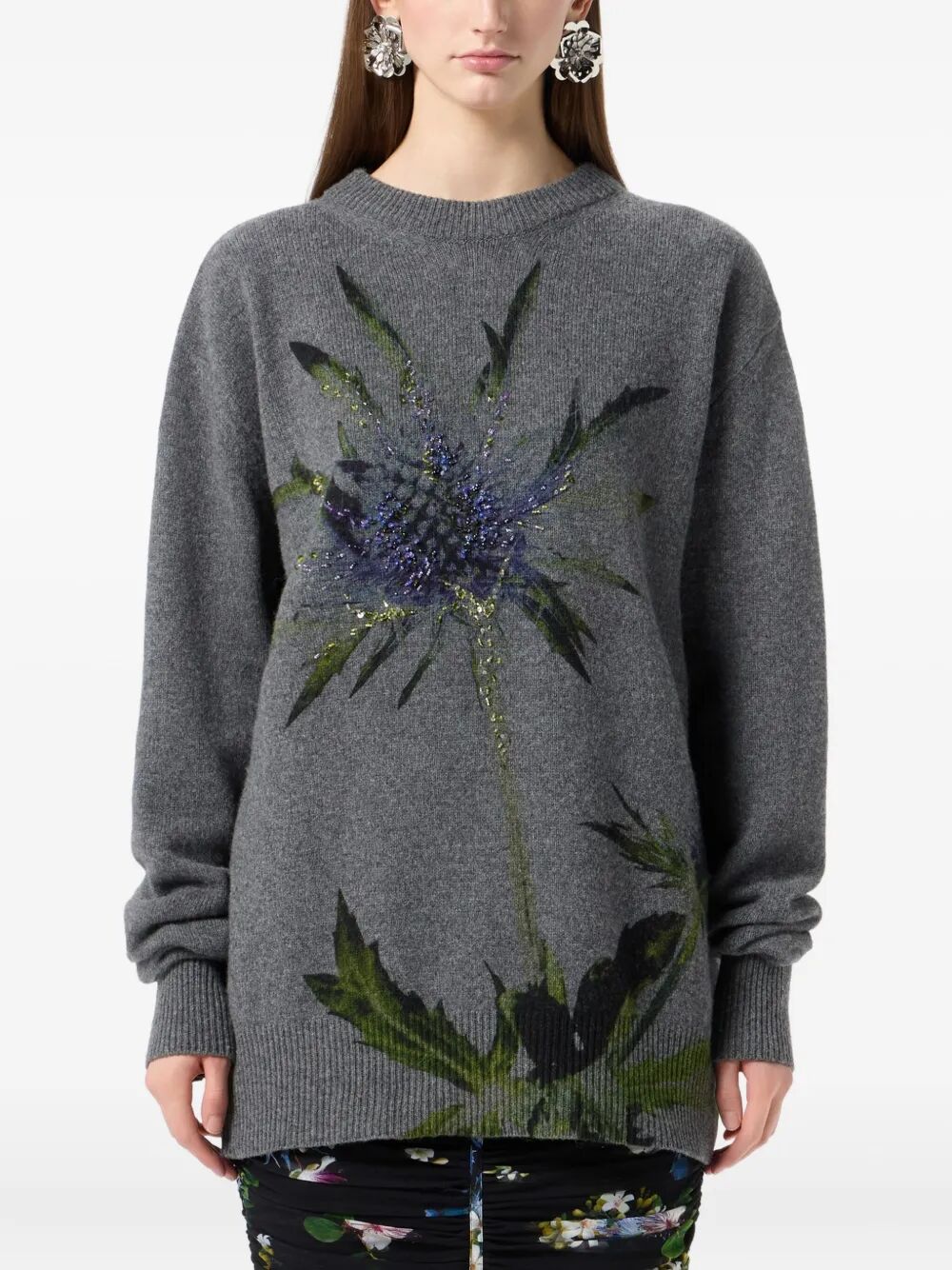 BLUMARINE Thistle Print Knit Round Neck Sweater