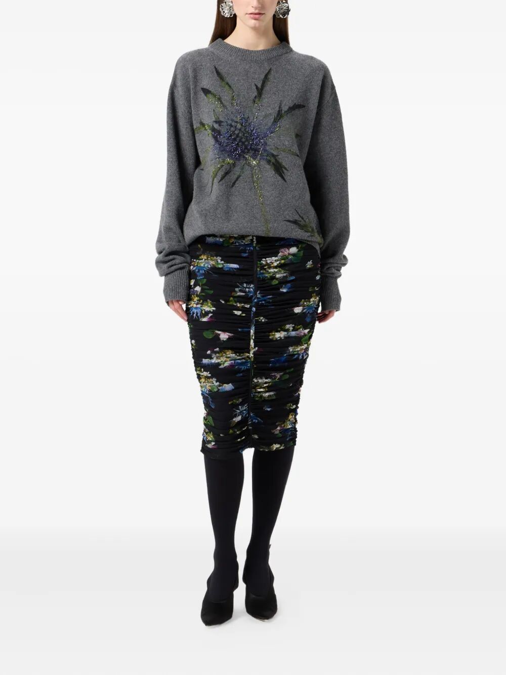 BLUMARINE Thistle Print Knit Round Neck Sweater