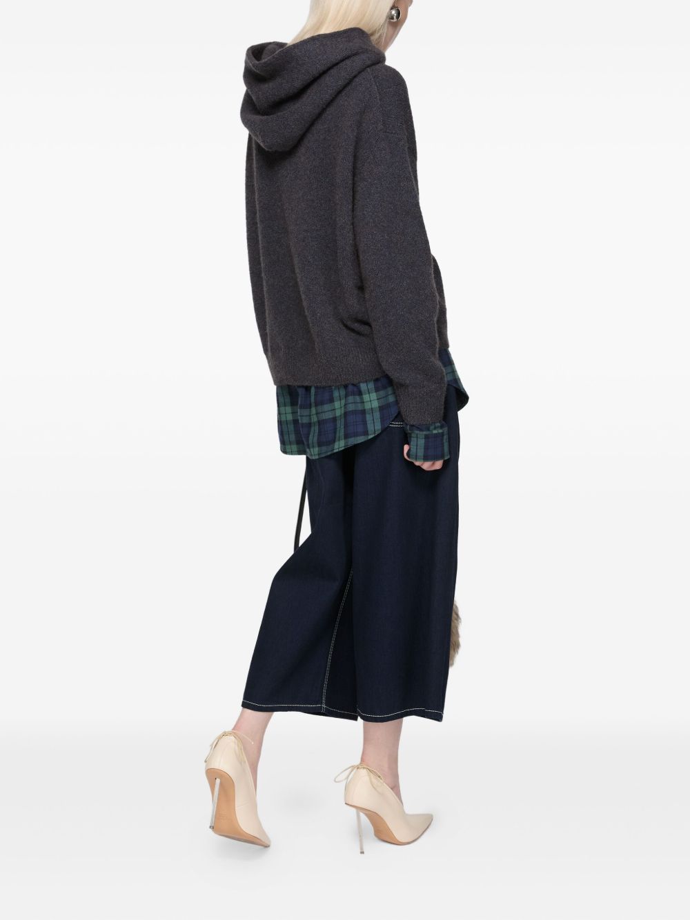 ACNE STUDIOS Hooded Sweater with Layered Plaid Detail