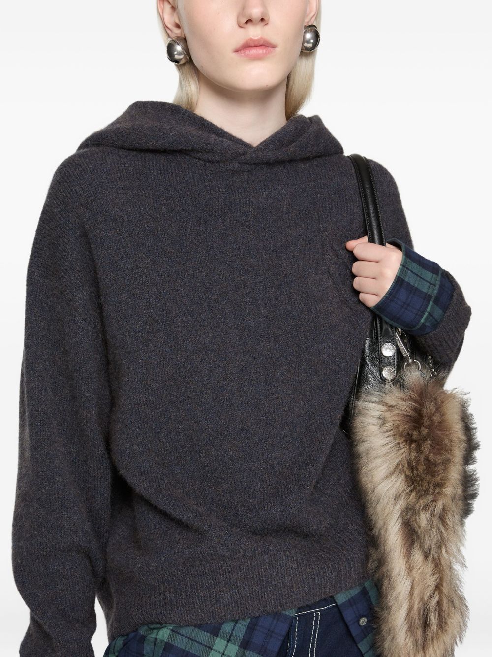ACNE STUDIOS Hooded Sweater with Layered Plaid Detail