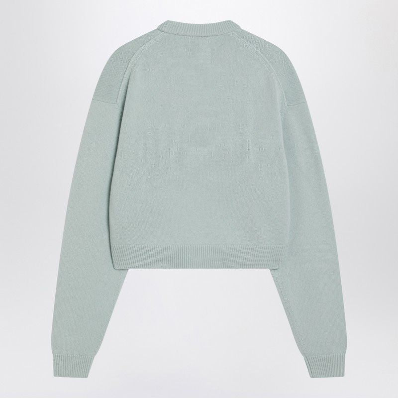 ACNE STUDIOS Faded Mint Wool V-Neck Sweater with Embroidered Detail