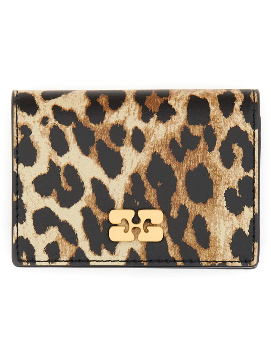 GANNI Mini Leopard Print Leather Wallet