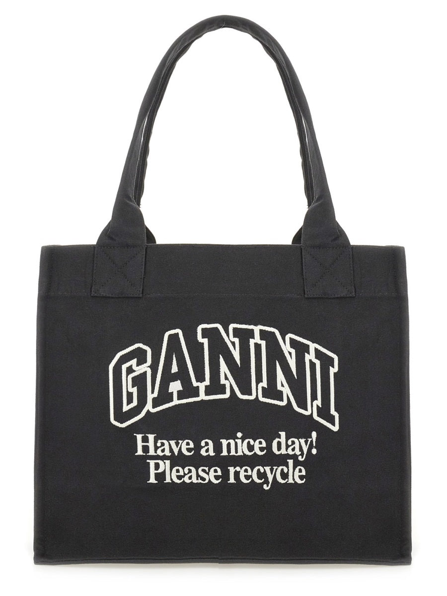 GANNI Large Organic Cotton Tote Handbag