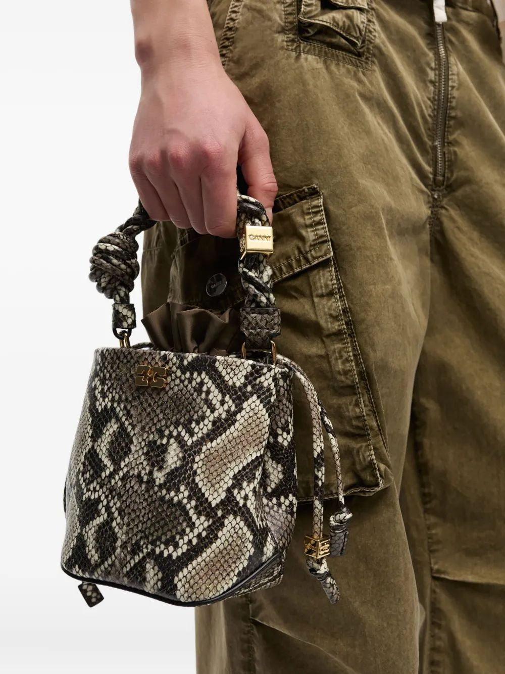 GANNI Mini Snake Print Bucket Bag