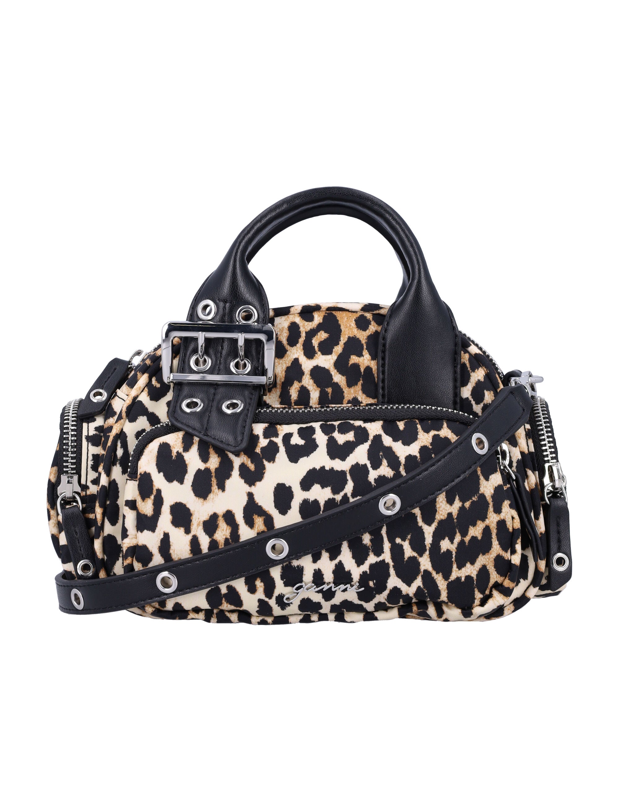 GANNI Leopard Print Mini Polochon Handbag