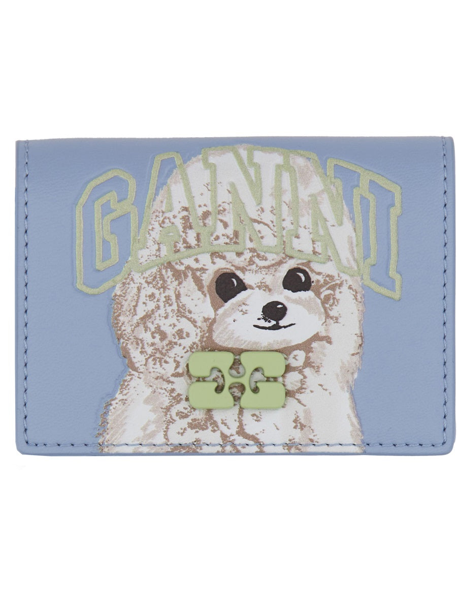 GANNI Mini Poodle Print Credit Card Holder with Key Ring